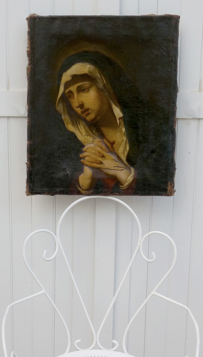 GIOVANNI F. BARBIERI 1591-1666 - ATELIER & SUIVEUR- TOILE BIBLIQUE XVIIe -LA VIERGE EN PLEURS-photo-3