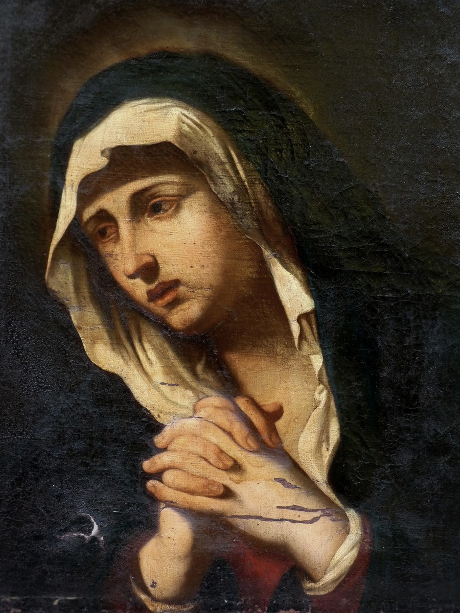 GIOVANNI F. BARBIERI 1591-1666 - ATELIER & SUIVEUR- TOILE BIBLIQUE XVIIe -LA VIERGE EN PLEURS-photo-4