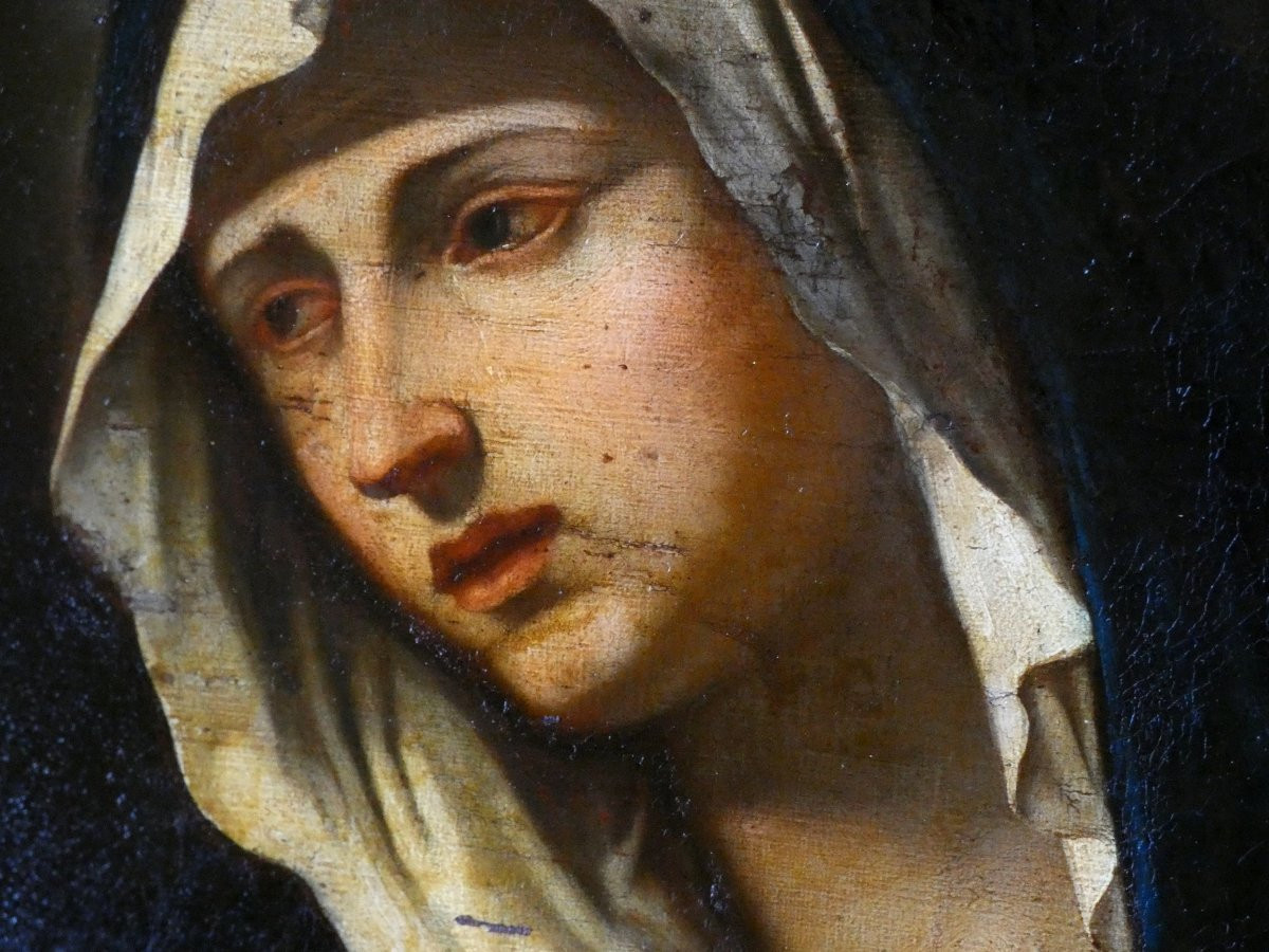 GIOVANNI F. BARBIERI 1591-1666 - ATELIER & SUIVEUR- TOILE BIBLIQUE XVIIe -LA VIERGE EN PLEURS-photo-4