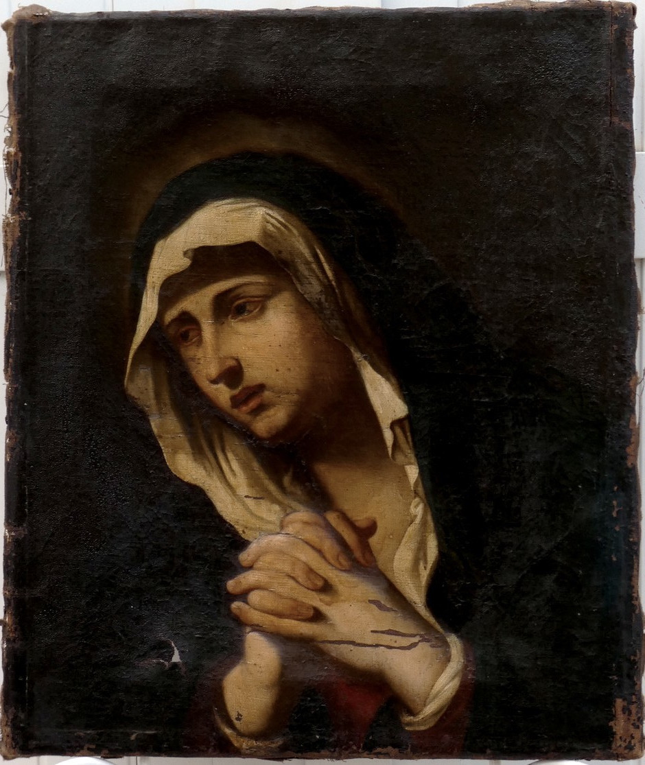 GIOVANNI F. BARBIERI 1591-1666 - ATELIER & SUIVEUR- TOILE BIBLIQUE XVIIe -LA VIERGE EN PLEURS