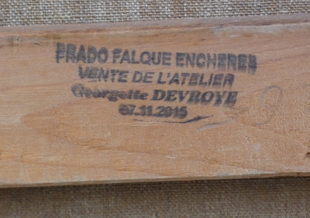 Georgette Devroye 1911-1999...large Canvas 1940-1950...the Little Sulky Girl In The Red Cap-photo-3