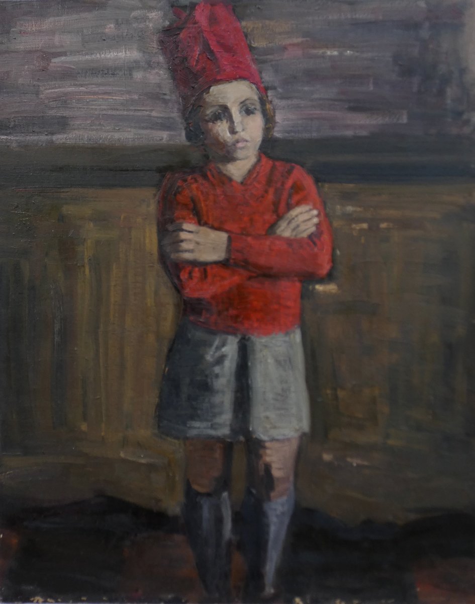 Georgette Devroye 1911-1999...large Canvas 1940-1950...the Little Sulky Girl In The Red Cap-photo-6