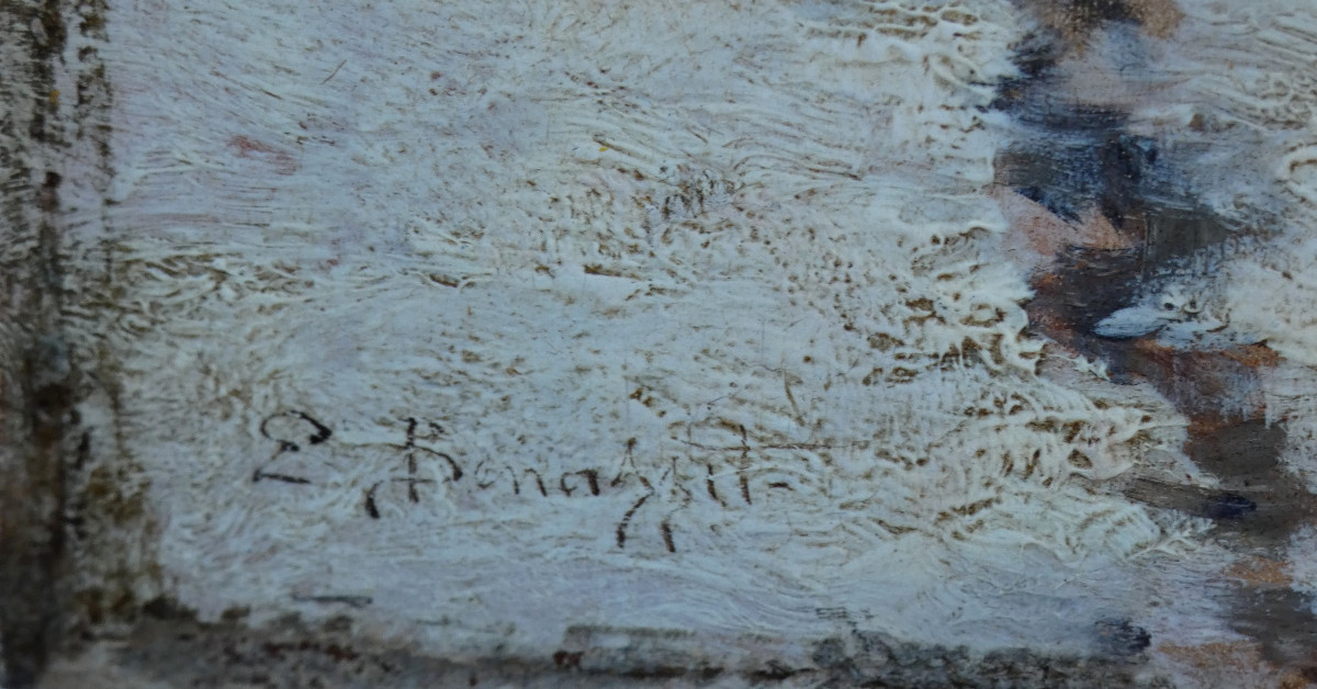 Louis émile Benassit 1833-1902... 19th C. Painting... Horseman In A Snowy Landscape-photo-3