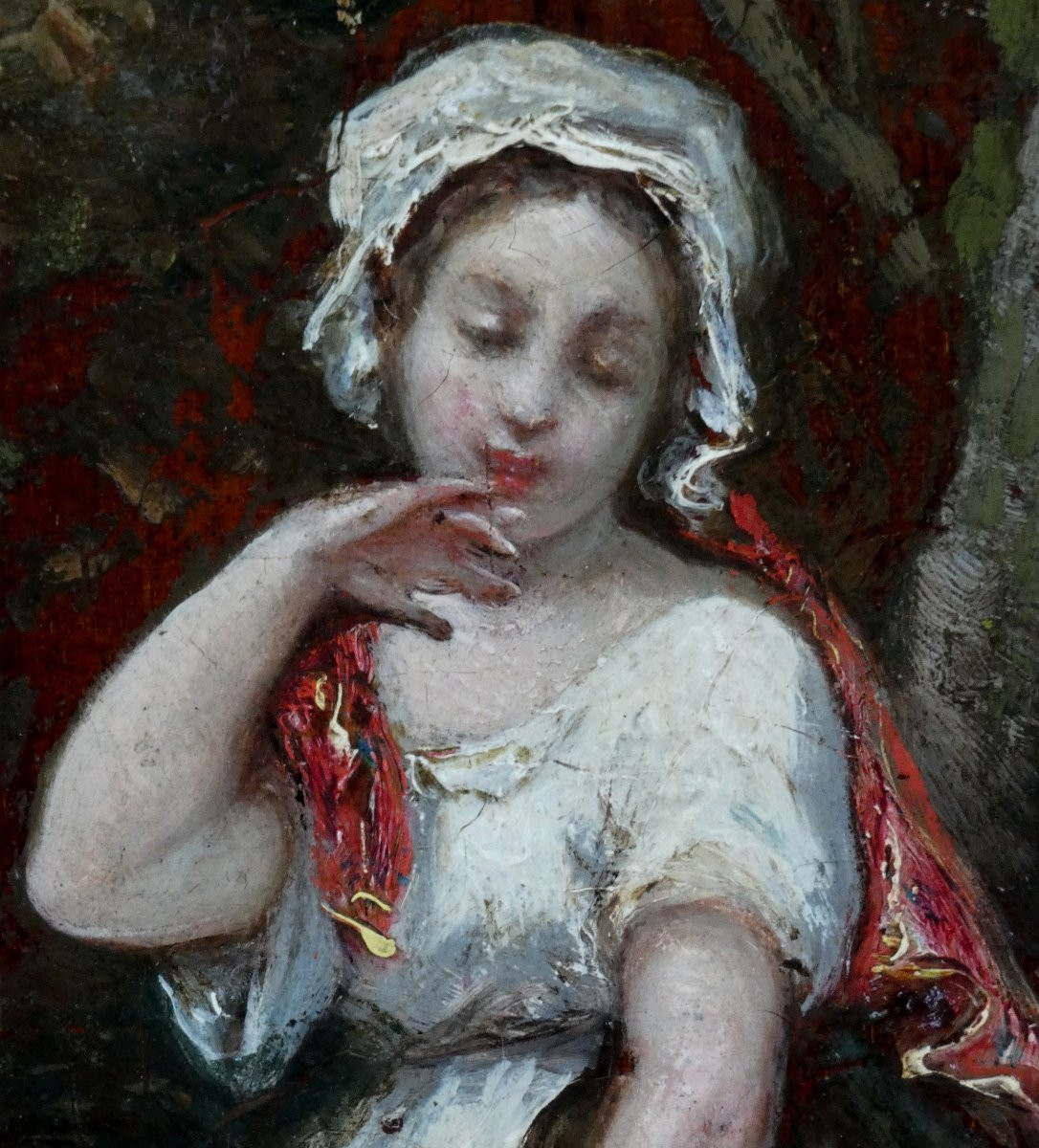 Ernest Dupont 1816-1888...19th Century Painting....the Young Woman With The Broken Jug-photo-2