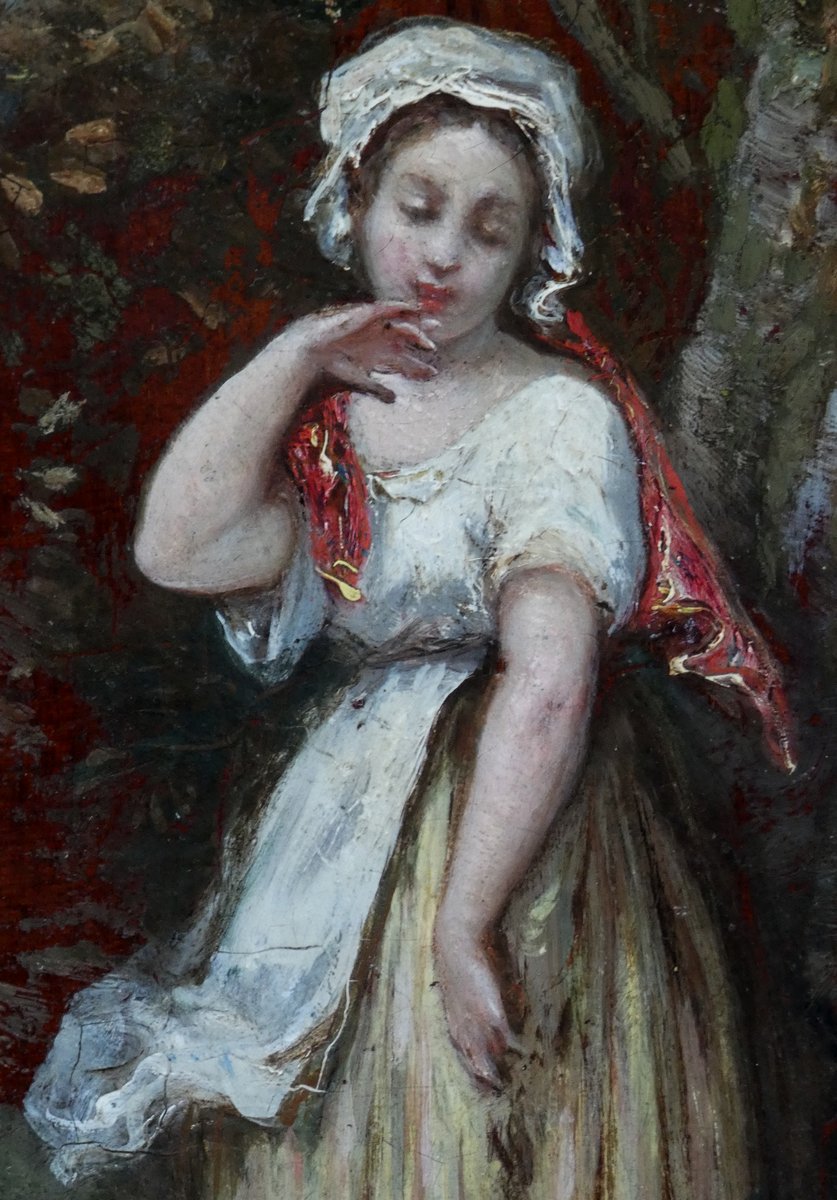 Ernest Dupont 1816-1888...19th Century Painting....the Young Woman With The Broken Jug-photo-3