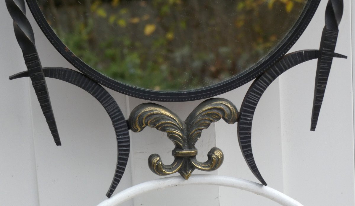 Art Deco Mirror 1930-1940 - Bronze & Wrought Iron With Foliage & Greeco-roman Goddess Head -photo-2