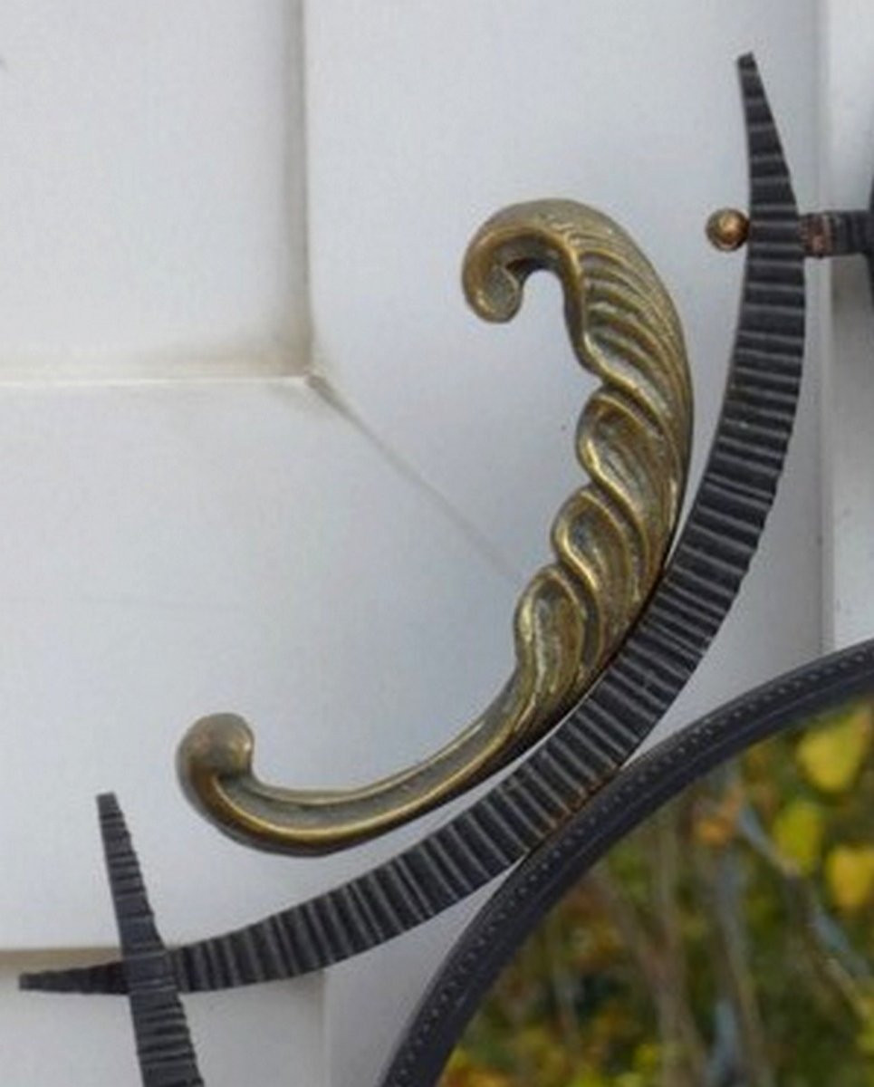 Art Deco Mirror 1930-1940 - Bronze & Wrought Iron With Foliage & Greeco-roman Goddess Head -photo-3