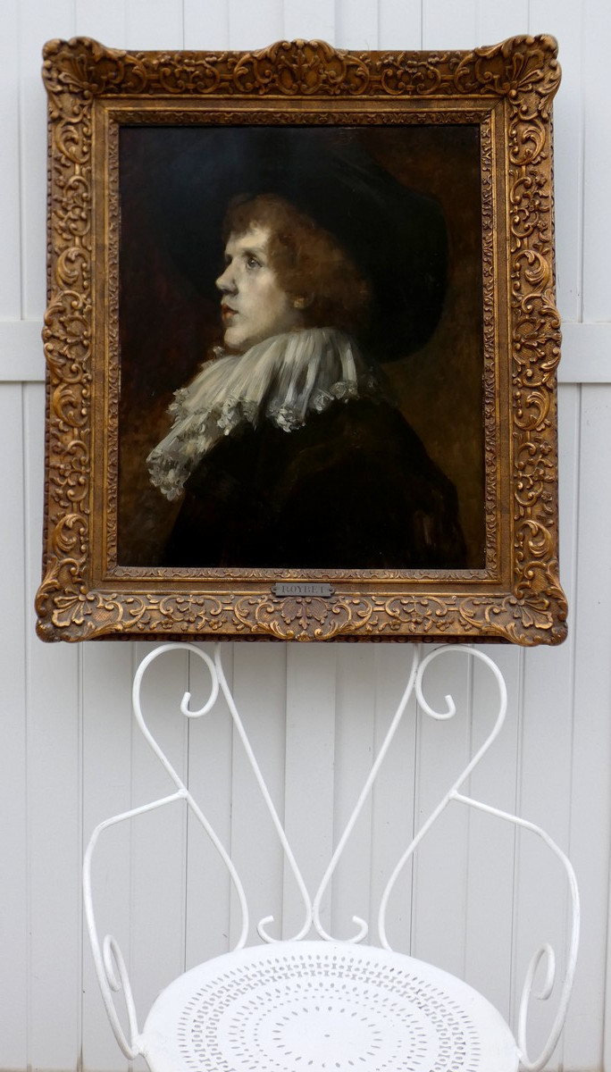 FERDINAND ROYBET 1840-1920 - GRAND PORTRAIT DE MOUSQUETAIRE OU GENTILHOMME AU COL BLANC-photo-2