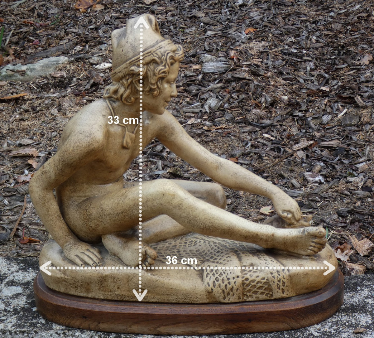 GRANDE SCULPTURE XIXe - JEUNE PÊCHEUR NAPOLITAIN NU, JOUANT AVEC UNE TORTUE - FRANCOIS RUDE ?-photo-2