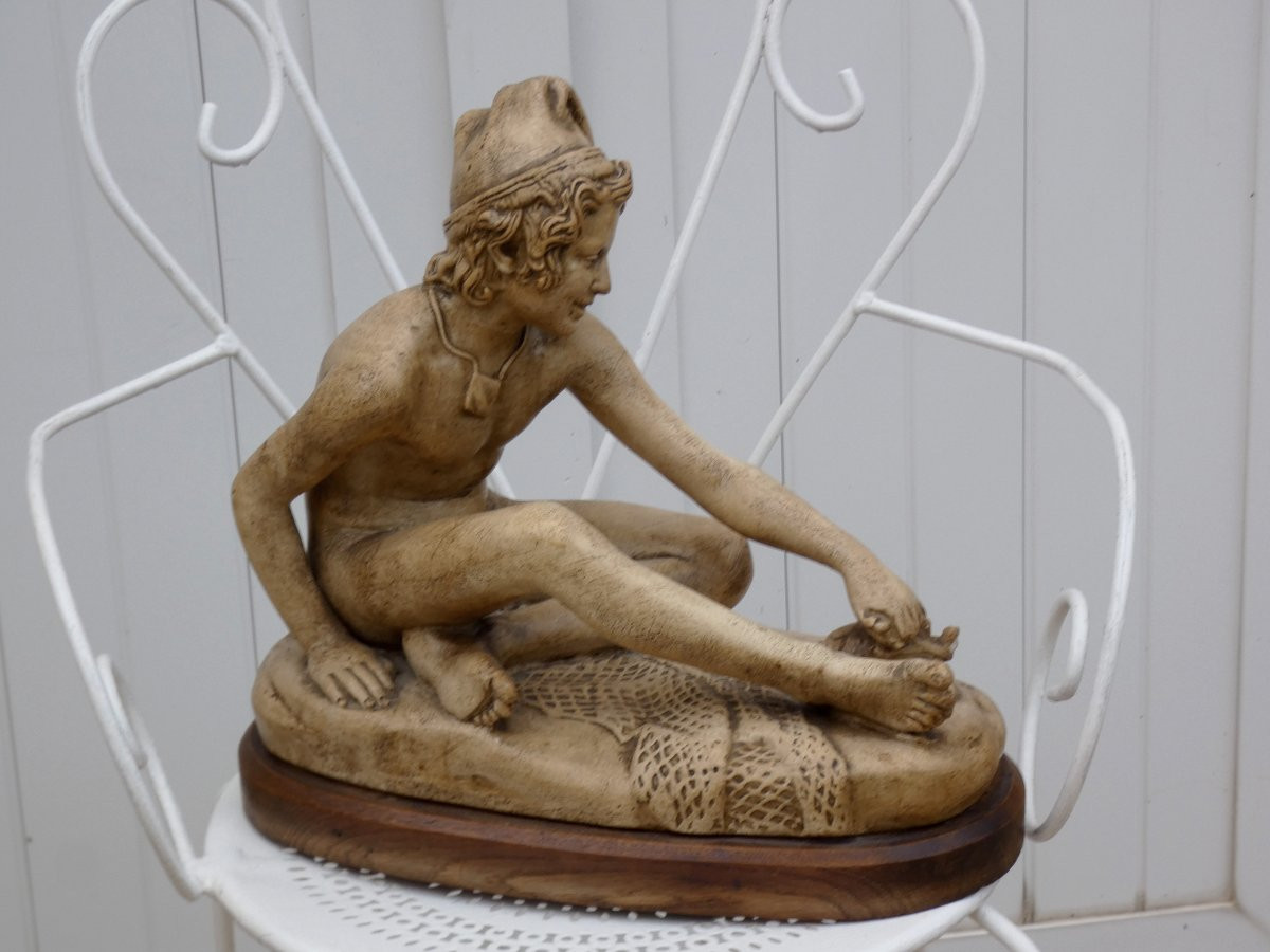 GRANDE SCULPTURE XIXe - JEUNE PÊCHEUR NAPOLITAIN NU, JOUANT AVEC UNE TORTUE - FRANCOIS RUDE ?-photo-7