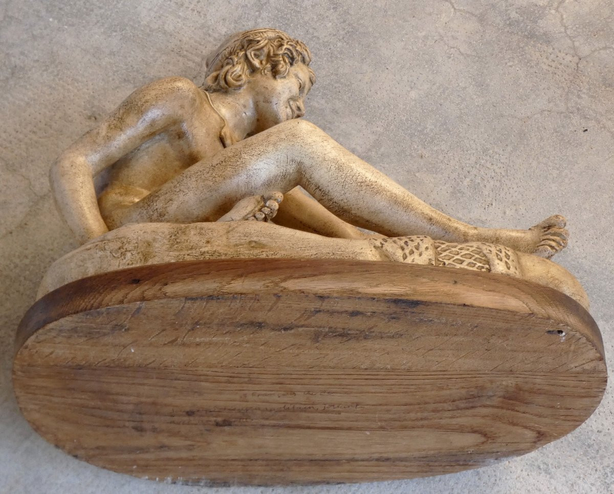 GRANDE SCULPTURE XIXe - JEUNE PÊCHEUR NAPOLITAIN NU, JOUANT AVEC UNE TORTUE - FRANCOIS RUDE ?-photo-8
