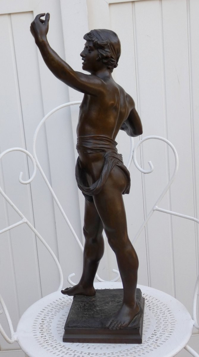 EUGÈNE MARIOTON 1854-1933 - GRAND BRONZE - JEUNE CHANTEUR A L'ALLURE D’ÉPHÈBE GREC-photo-5