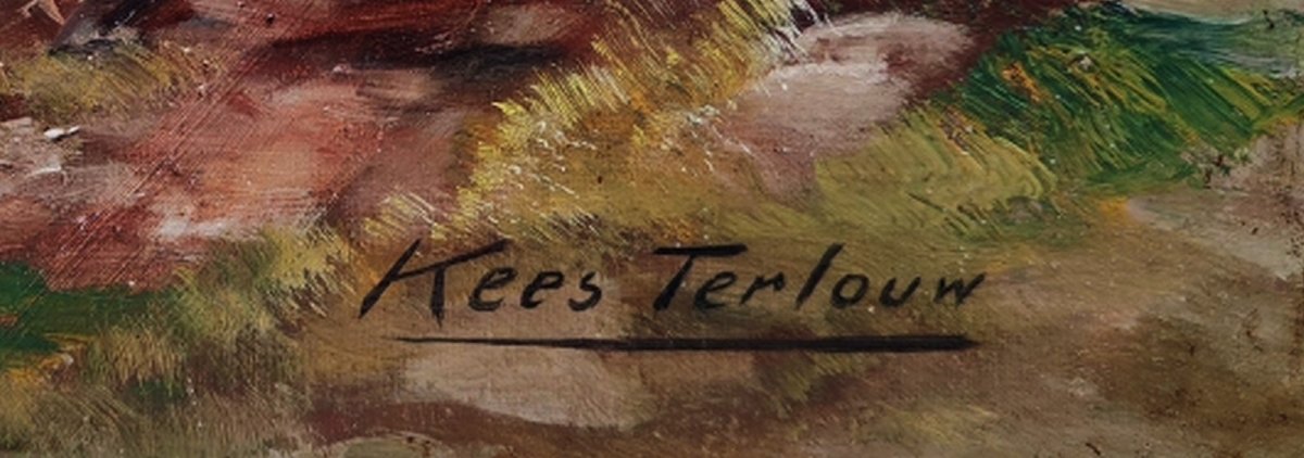 KEES TERLOUW 1890-1948 - GRANDE TOILE IMPRESSIONNISTE- SCÈNE PORTUAIRE ANIMÉE-photo-3