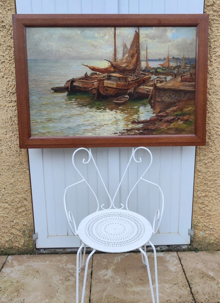 KEES TERLOUW 1890-1948 - GRANDE TOILE IMPRESSIONNISTE- SCÈNE PORTUAIRE ANIMÉE-photo-7