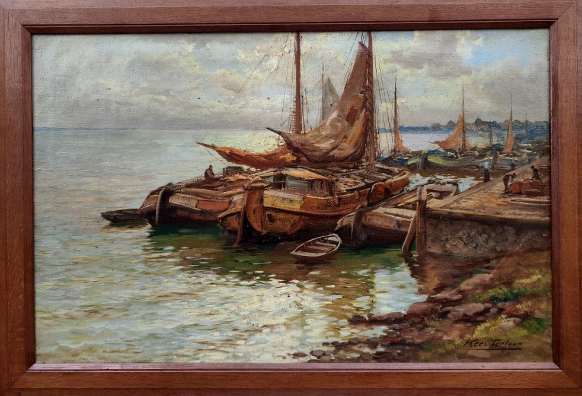 KEES TERLOUW 1890-1948 - GRANDE TOILE IMPRESSIONNISTE- SCÈNE PORTUAIRE ANIMÉE