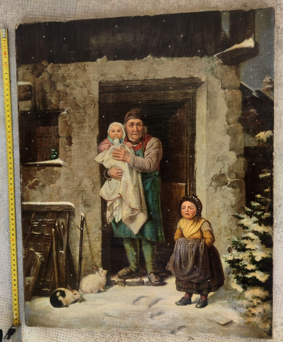 FRIEDRICH BISCHOFF 1819-1873 ? -  GRANDE TOILE DE L’ÉCOLE ALLEMANDE -  CHARMANTE SCÈNE DE NEIGE-photo-3