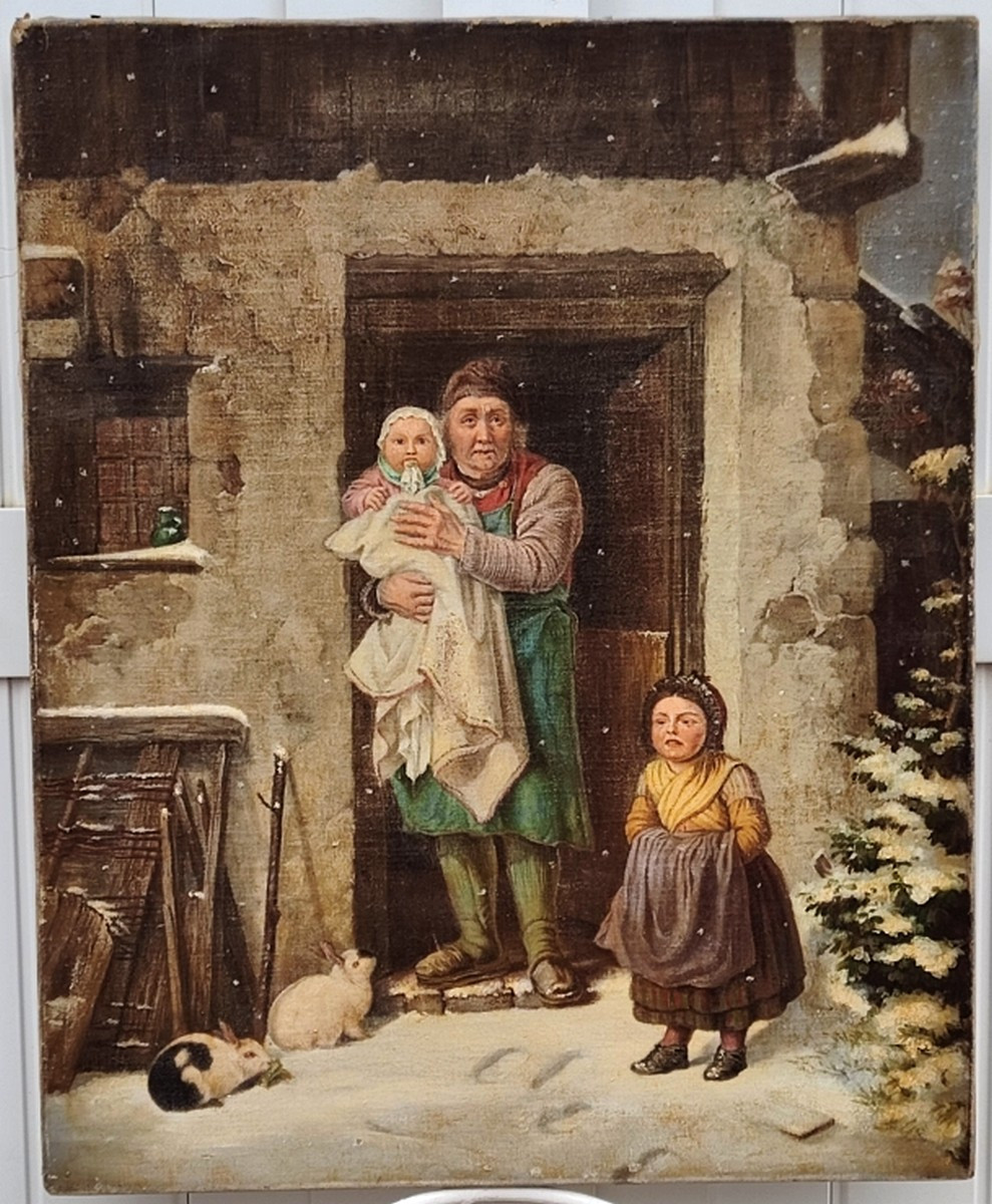 FRIEDRICH BISCHOFF 1819-1873 ? -  GRANDE TOILE DE L’ÉCOLE ALLEMANDE -  CHARMANTE SCÈNE DE NEIGE-photo-4
