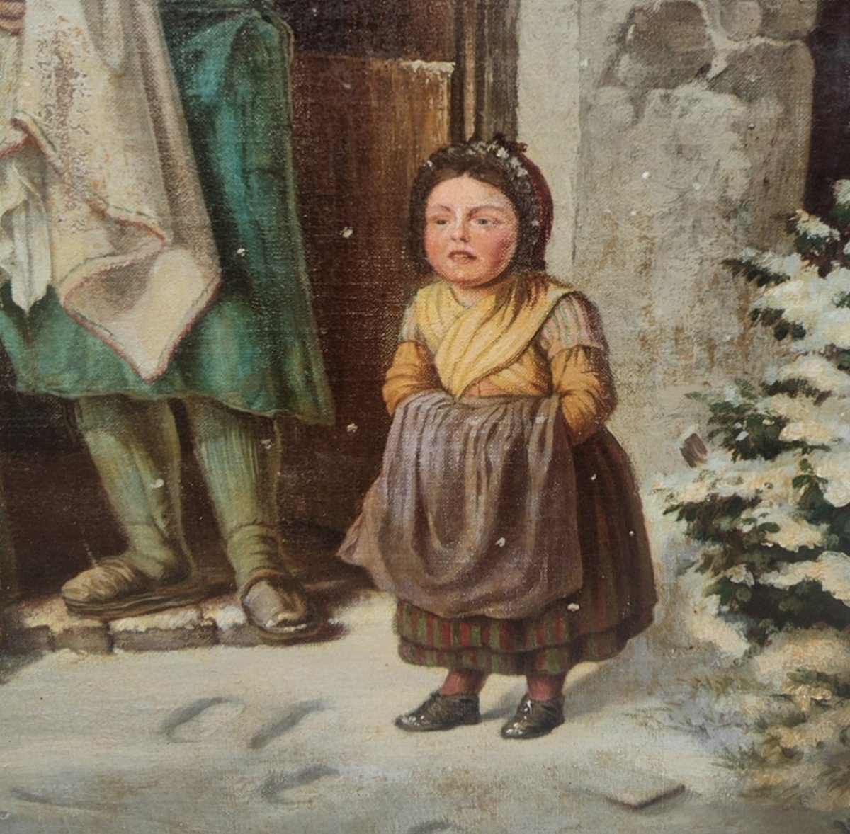FRIEDRICH BISCHOFF 1819-1873 ? -  GRANDE TOILE DE L’ÉCOLE ALLEMANDE -  CHARMANTE SCÈNE DE NEIGE-photo-1
