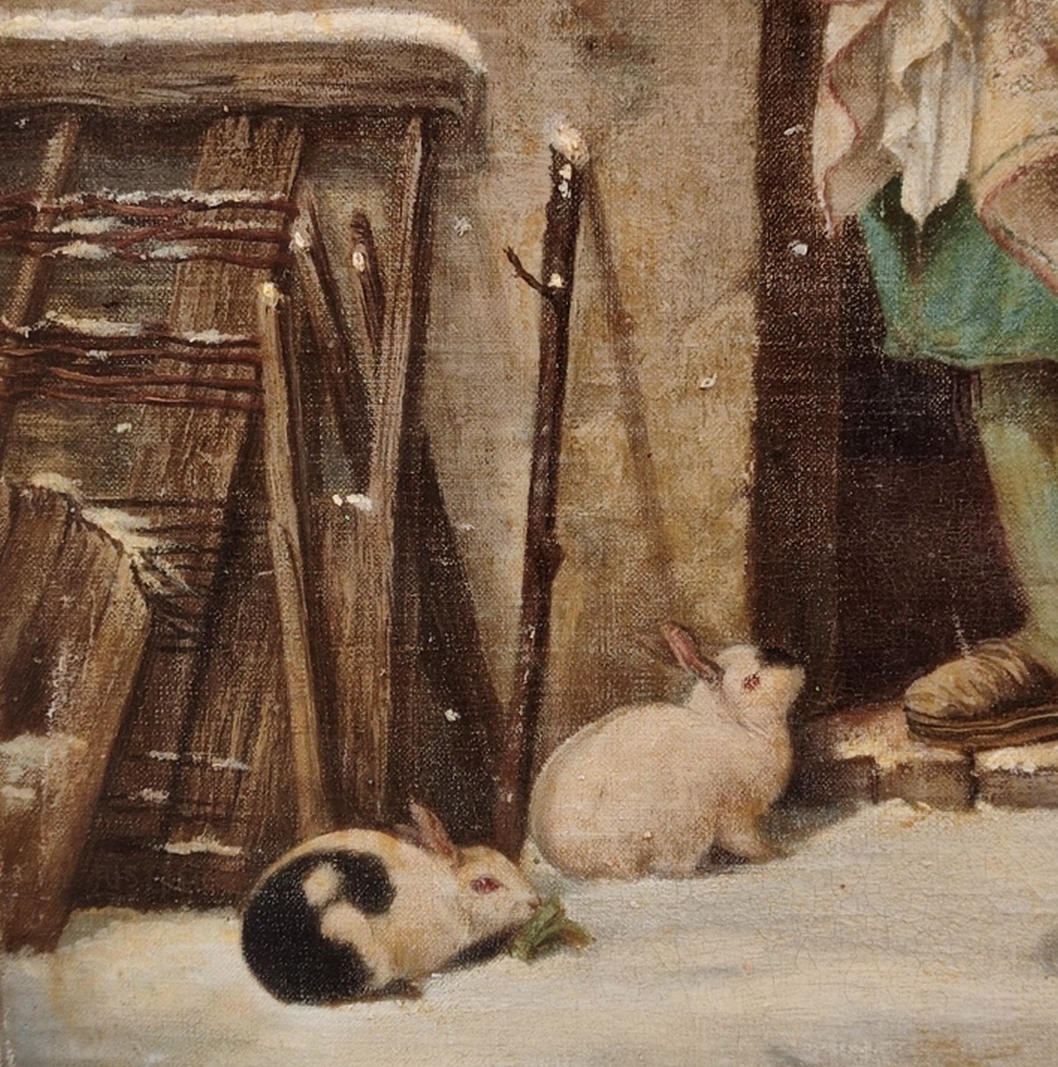 FRIEDRICH BISCHOFF 1819-1873 ? -  GRANDE TOILE DE L’ÉCOLE ALLEMANDE -  CHARMANTE SCÈNE DE NEIGE-photo-2