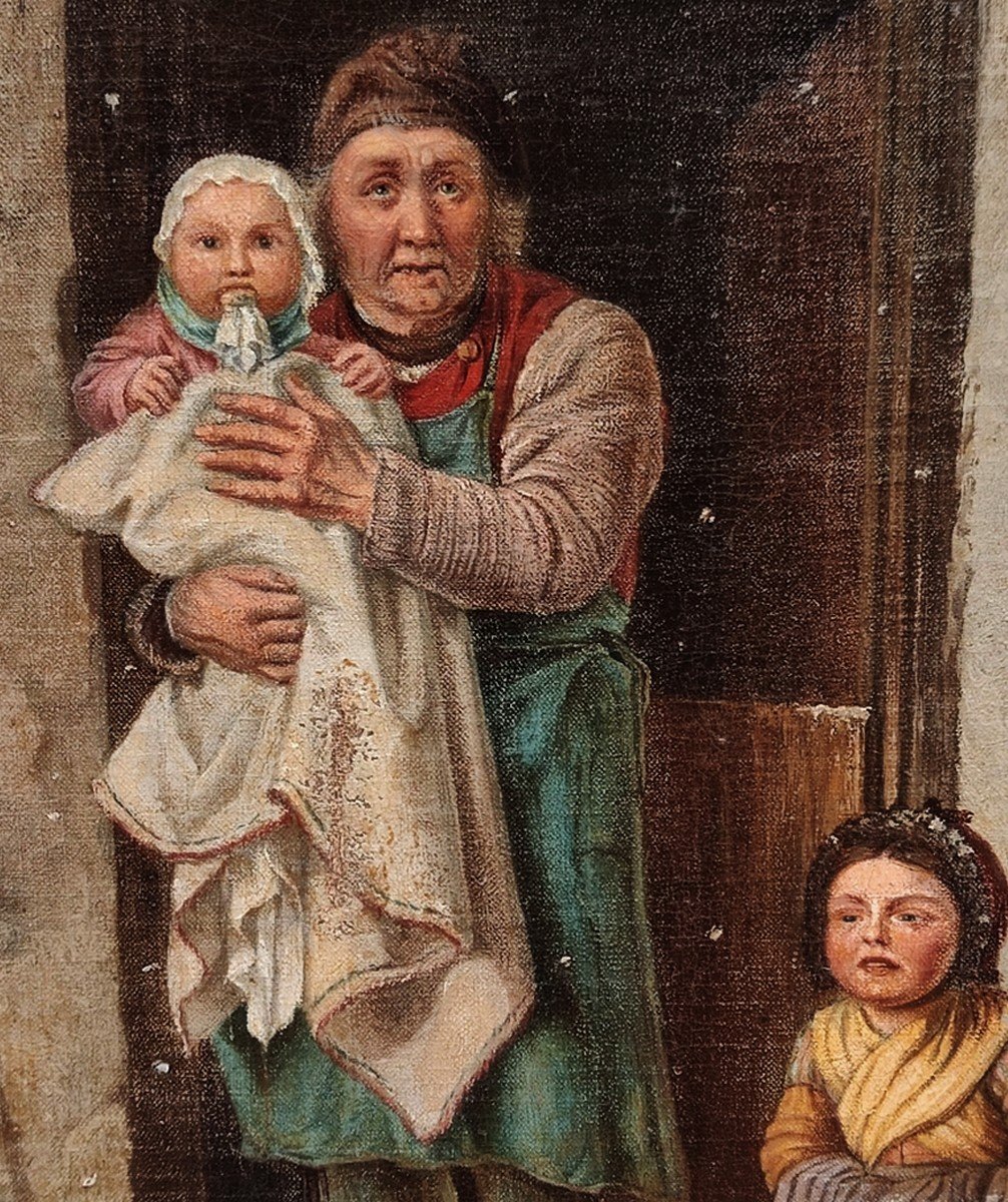 FRIEDRICH BISCHOFF 1819-1873 ? -  GRANDE TOILE DE L’ÉCOLE ALLEMANDE -  CHARMANTE SCÈNE DE NEIGE-photo-3