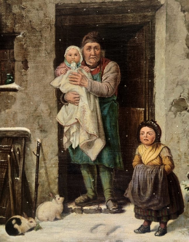 FRIEDRICH BISCHOFF 1819-1873 ? -  GRANDE TOILE DE L’ÉCOLE ALLEMANDE -  CHARMANTE SCÈNE DE NEIGE-photo-5