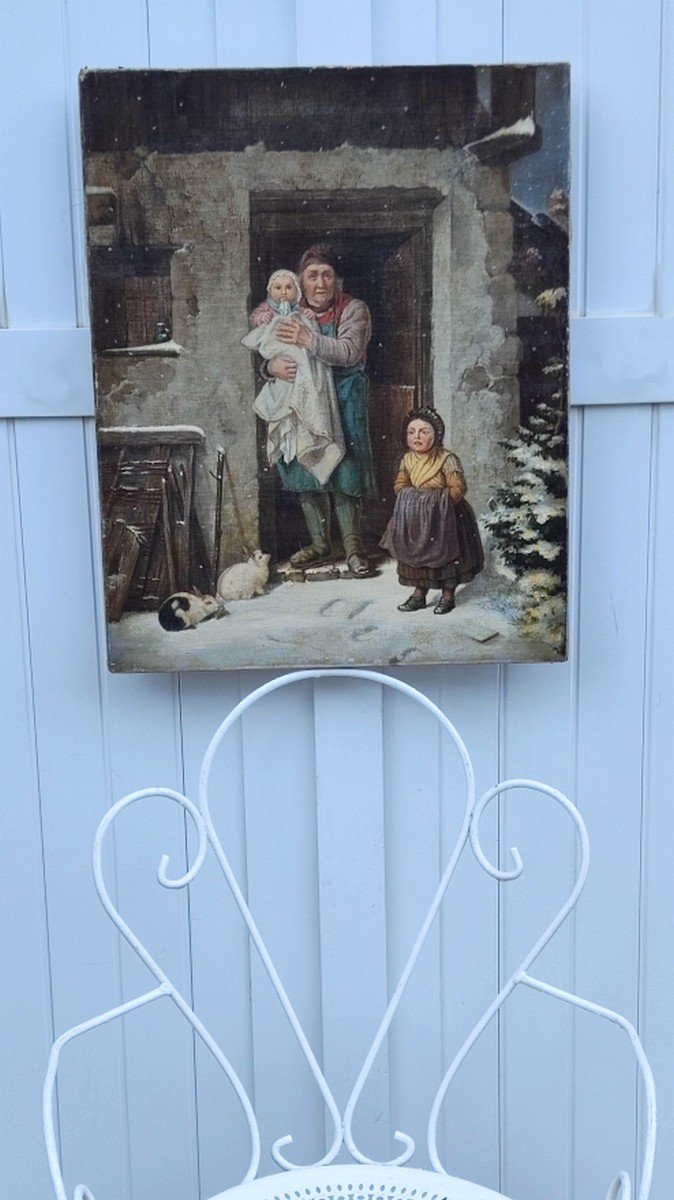 FRIEDRICH BISCHOFF 1819-1873 ? -  GRANDE TOILE DE L’ÉCOLE ALLEMANDE -  CHARMANTE SCÈNE DE NEIGE-photo-6