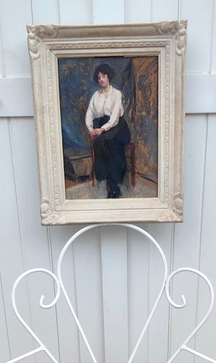 Augusta Lafitau-aloy 1882-1974 - Impressionist Painting - Portrait Of A Seated Woman-photo-2