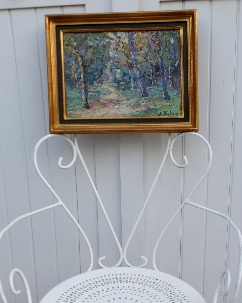 ÉDOUARD FEBVRE 1885-1967 - UN SOUS-BOIS IMPRESSIONNISTE A ÉPIAIS-RHUS DANS LE VAL-D'OISE -photo-3