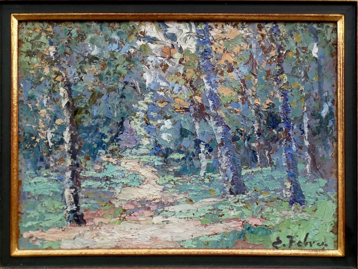 ÉDOUARD FEBVRE 1885-1967 - UN SOUS-BOIS IMPRESSIONNISTE A ÉPIAIS-RHUS DANS LE VAL-D'OISE -photo-1