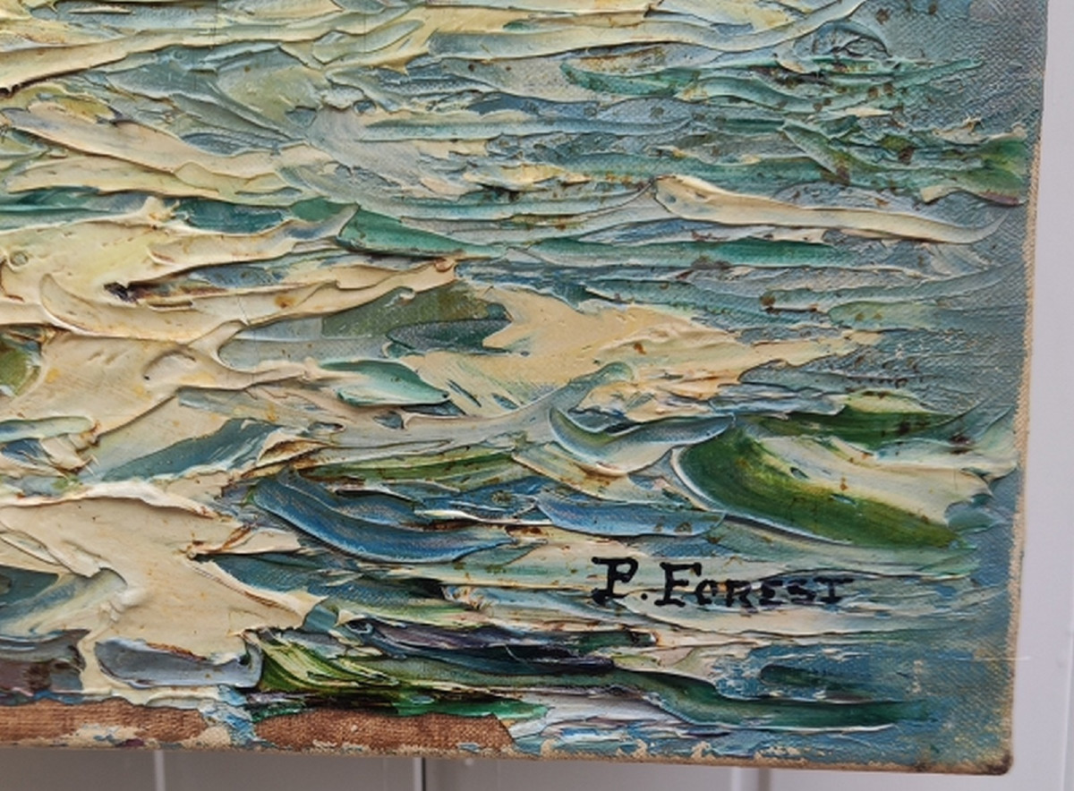 PIERRE FOREST 1881-1971 - GRAND IMPRESSIONNISTE  - VOILIERS EN MÉDITERRANÉE AU SOLEIL COUCHANT-photo-4