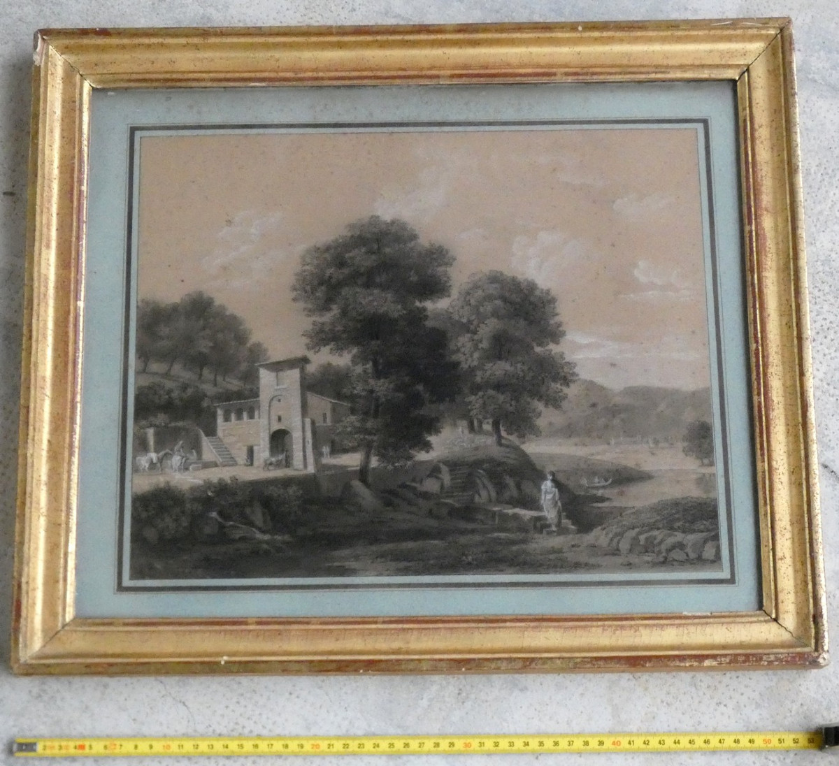 Large Classical Drawing, Early 19th Century - Italian Landscape Near Ronciglione - Workshop Of Jv Bertin-photo-2