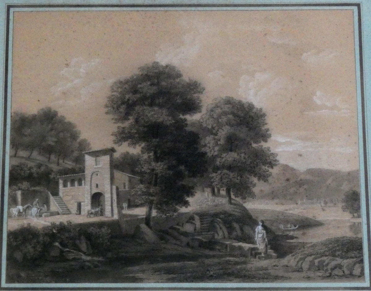Large Classical Drawing, Early 19th Century - Italian Landscape Near Ronciglione - Workshop Of Jv Bertin-photo-3