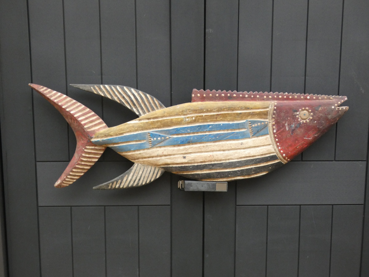 ART POPULAIRE AFRICAIN XXe  -TRÈS GRAND POISSON BOZO- 117 CM-  RITES DU PEUPLE PÊCHEUR DU MALI -photo-3