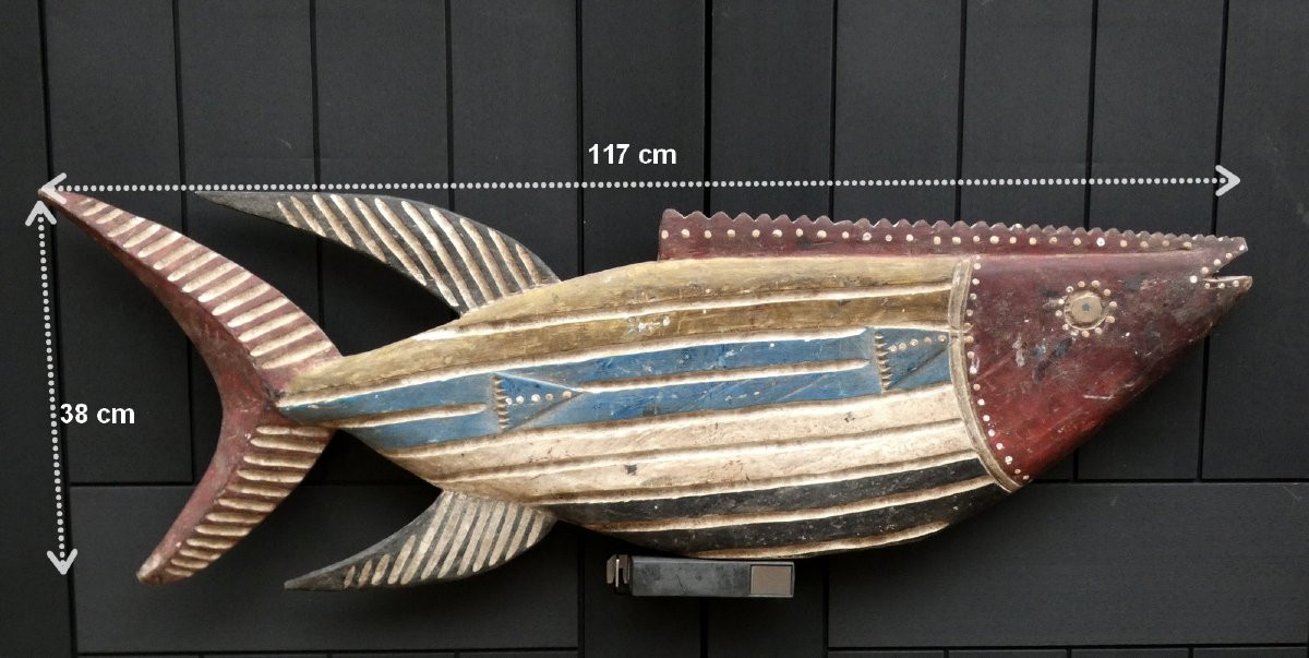 ART POPULAIRE AFRICAIN XXe  -TRÈS GRAND POISSON BOZO- 117 CM-  RITES DU PEUPLE PÊCHEUR DU MALI -photo-5