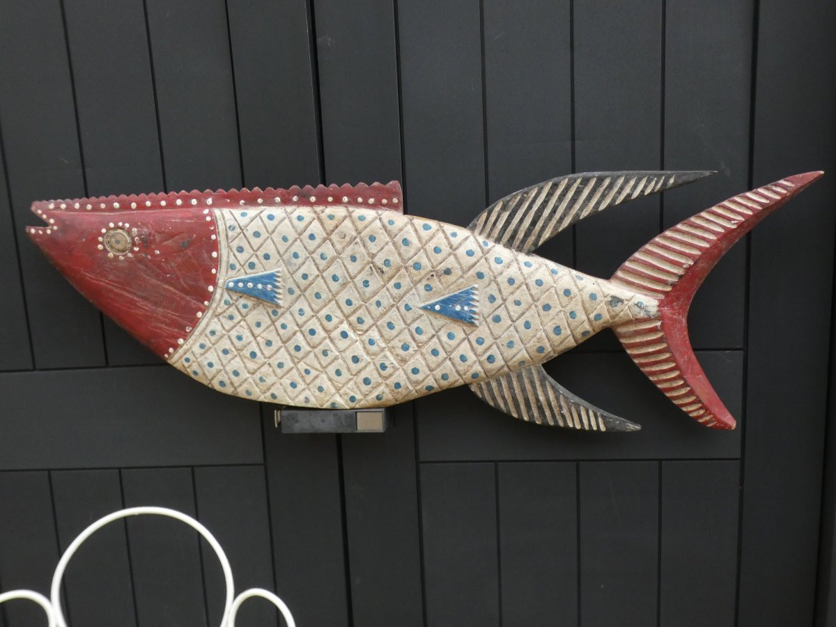 ART POPULAIRE AFRICAIN XXe  -TRÈS GRAND POISSON BOZO- 117 CM-  RITES DU PEUPLE PÊCHEUR DU MALI -photo-8
