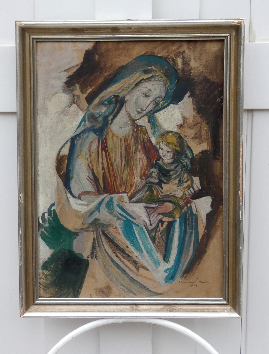 HANS BAUMHAUER 1913-2001 - BELLE GOUACHE - MAITRE VERRIER NATIF DE MUNICH - MADONE A L'ENFANT -photo-2