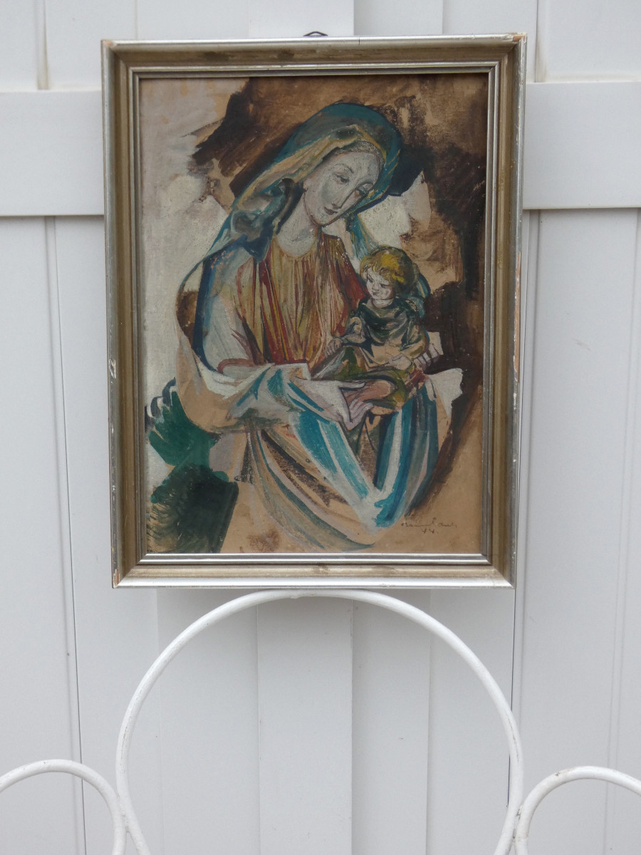 HANS BAUMHAUER 1913-2001 - BELLE GOUACHE - MAITRE VERRIER NATIF DE MUNICH - MADONE A L'ENFANT -photo-3
