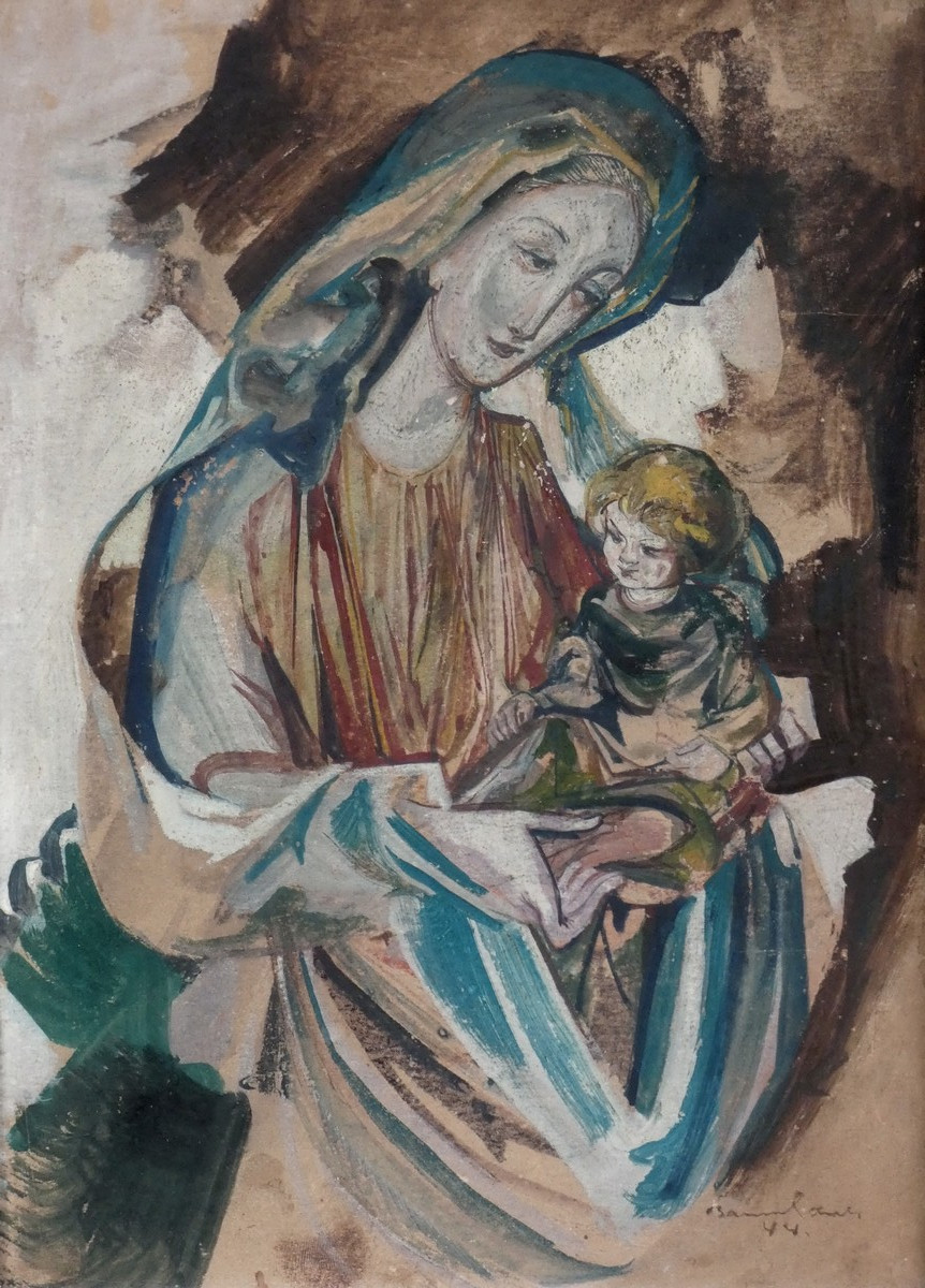 HANS BAUMHAUER 1913-2001 - BELLE GOUACHE - MAITRE VERRIER NATIF DE MUNICH - MADONE A L'ENFANT -photo-4
