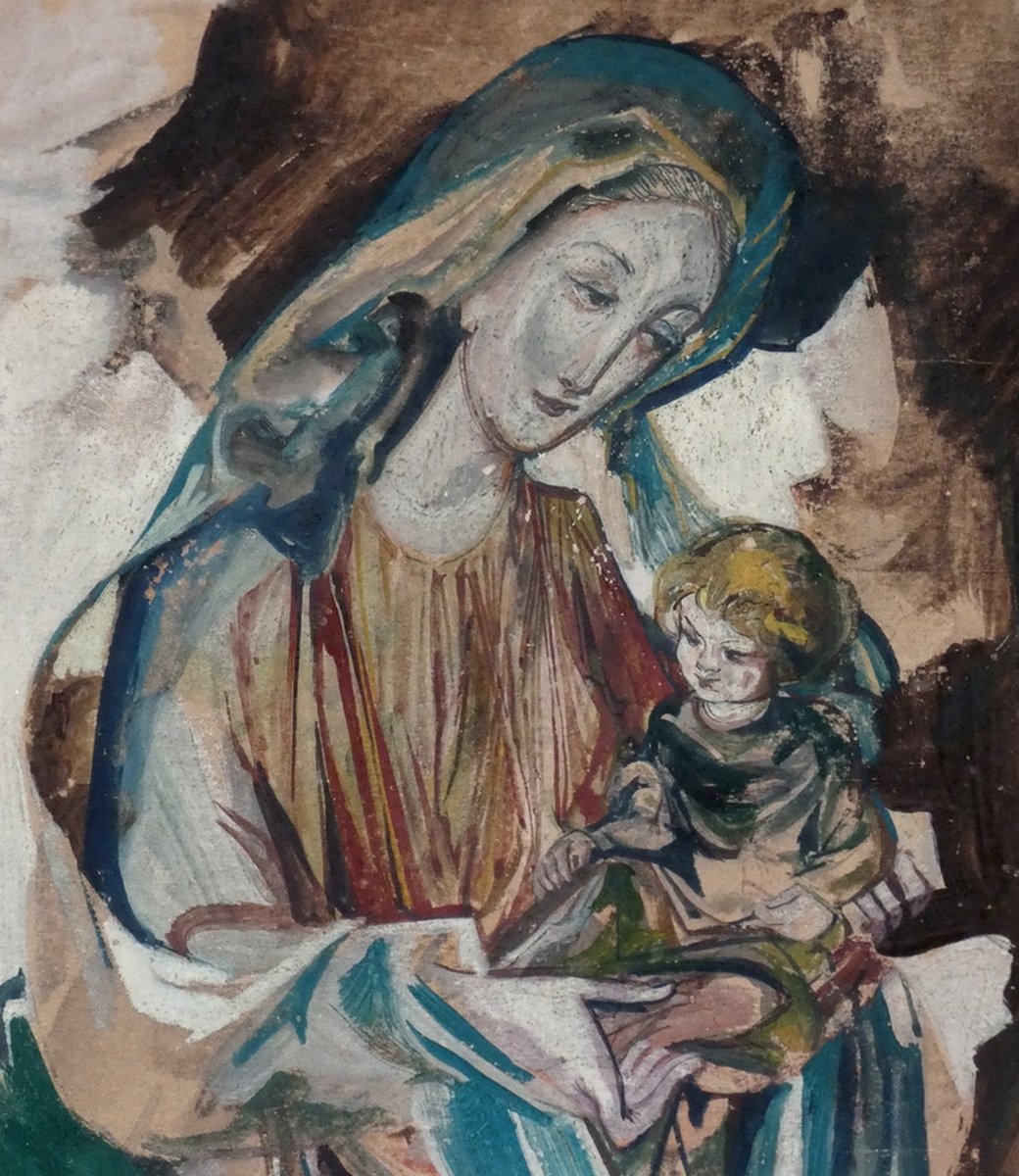 HANS BAUMHAUER 1913-2001 - BELLE GOUACHE - MAITRE VERRIER NATIF DE MUNICH - MADONE A L'ENFANT -photo-4