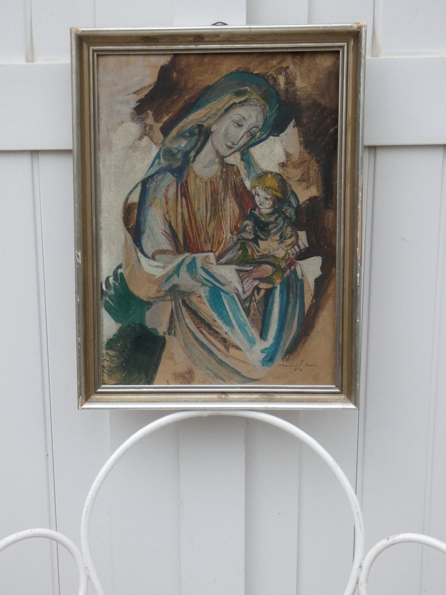 HANS BAUMHAUER 1913-2001 - BELLE GOUACHE - MAITRE VERRIER NATIF DE MUNICH - MADONE A L'ENFANT -photo-7
