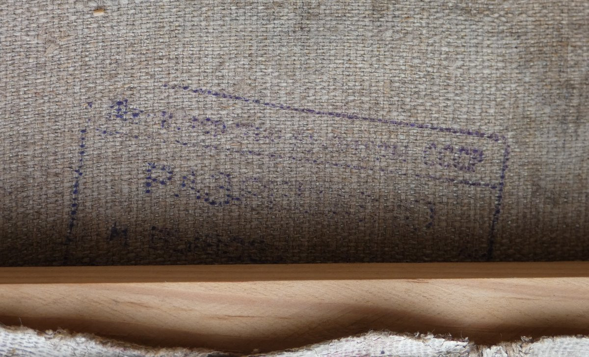 GRANDE TOILE IMPRESSIONNISTE 1949 - ÉCOLE RUSSE- JEUNE FEMME OUVRIÈRE DU TEXTILE- SIGNÉ  ? -photo-7