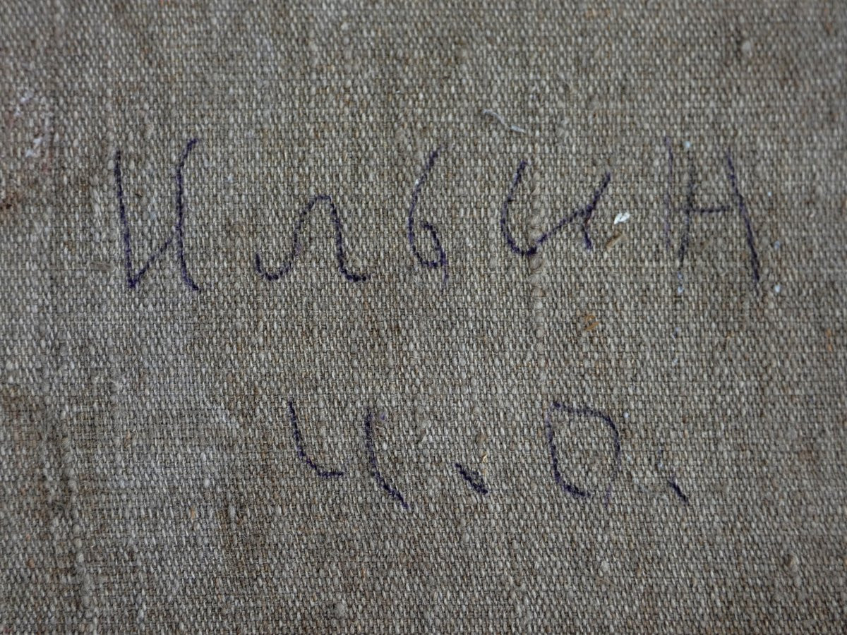 GRANDE TOILE IMPRESSIONNISTE 1949 - ÉCOLE RUSSE- JEUNE FEMME OUVRIÈRE DU TEXTILE- SIGNÉ  ? -photo-8