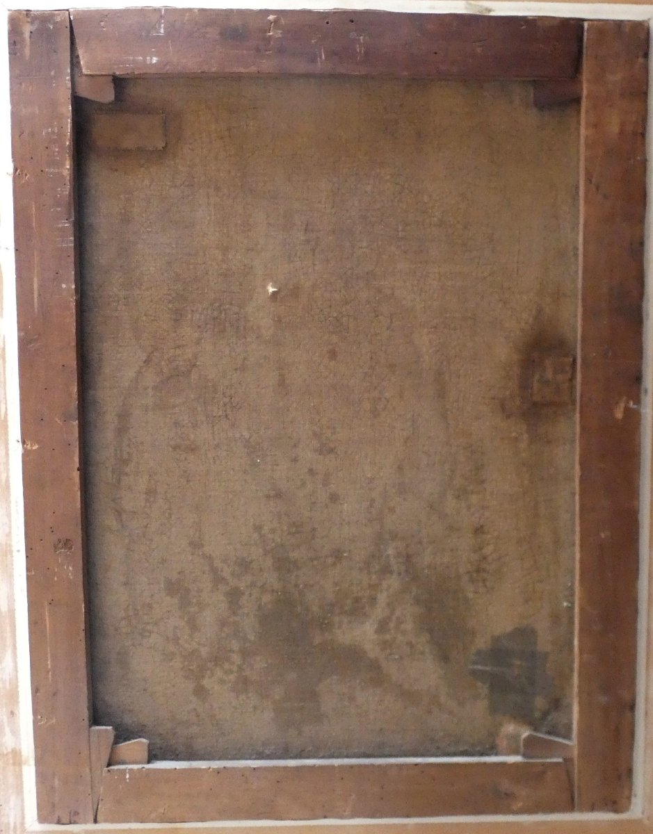 Large 19th Century Portrait - Young Woman In Pink Dress, Holding A Fan - A Touch Of "mona Lisa"-photo-7