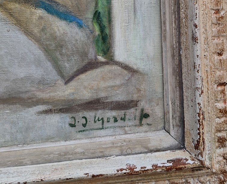 GRANDE TOILE 1920 -1930...PORTRAIT D'UN ENFANT ÉLÉGAMMENT HABILLÉ-  SIGNATURE ? -photo-3