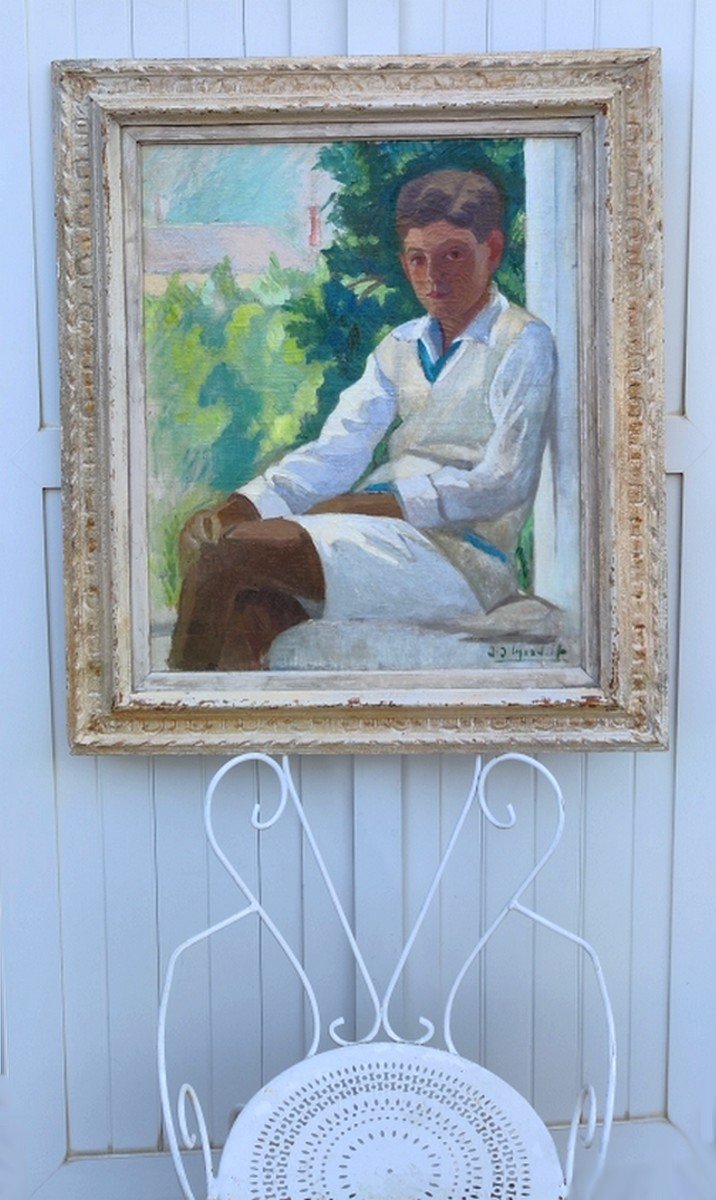 GRANDE TOILE 1920 -1930...PORTRAIT D'UN ENFANT ÉLÉGAMMENT HABILLÉ-  SIGNATURE ? -photo-6