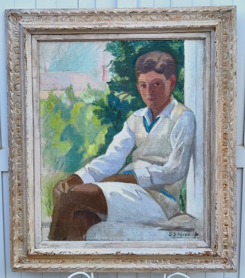 GRANDE TOILE 1920 -1930...PORTRAIT D'UN ENFANT ÉLÉGAMMENT HABILLÉ-  SIGNATURE ? 