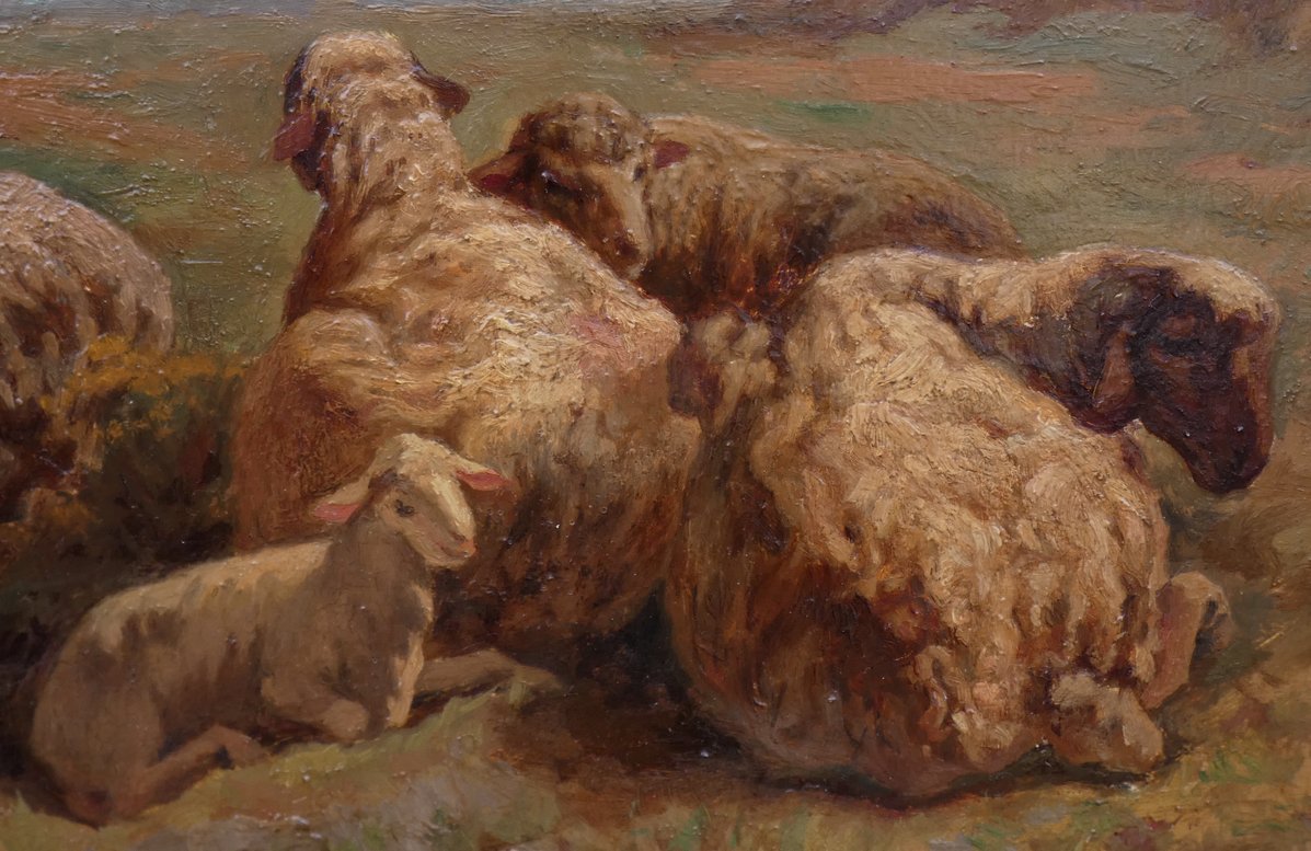 François Simon 1818-1896...large Landscape With Sheep & Ram Resting In A Pairing -photo-2