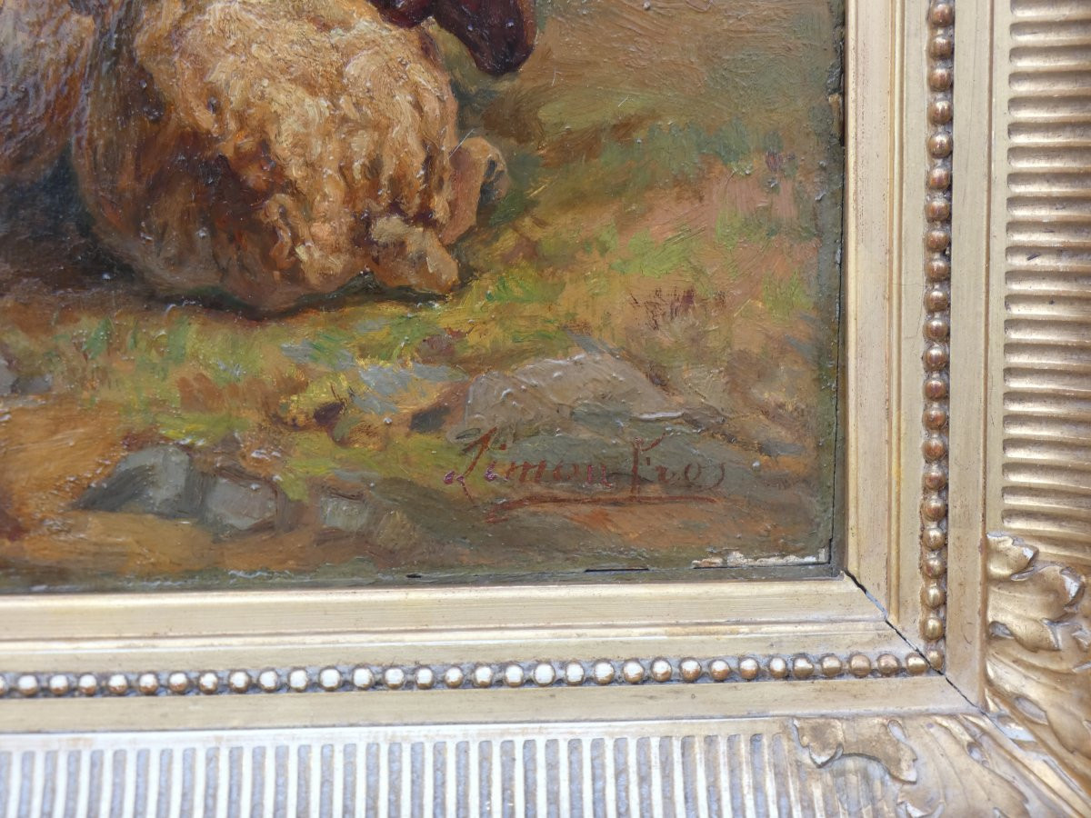 François Simon 1818-1896...large Landscape With Sheep & Ram Resting In A Pairing -photo-3
