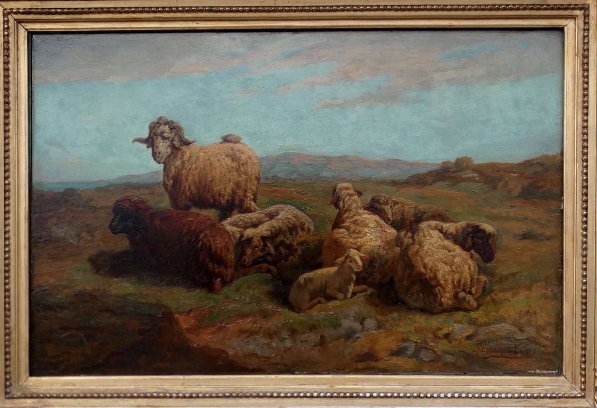 François Simon 1818-1896...large Landscape With Sheep & Ram Resting In A Pairing -photo-5