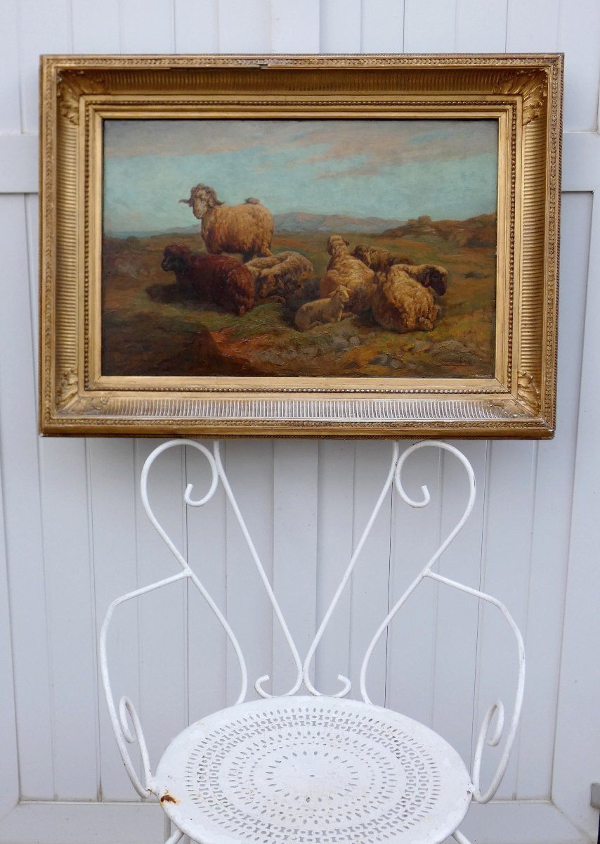 François Simon 1818-1896...large Landscape With Sheep & Ram Resting In A Pairing -photo-7